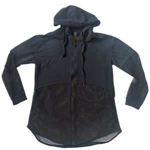 Rue21 Black Mesh Panel Zip Hoodie Lightweight Athleisure Streetwear Medium